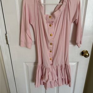 Off the shoulder Pink Button-Front Ruffle Dress